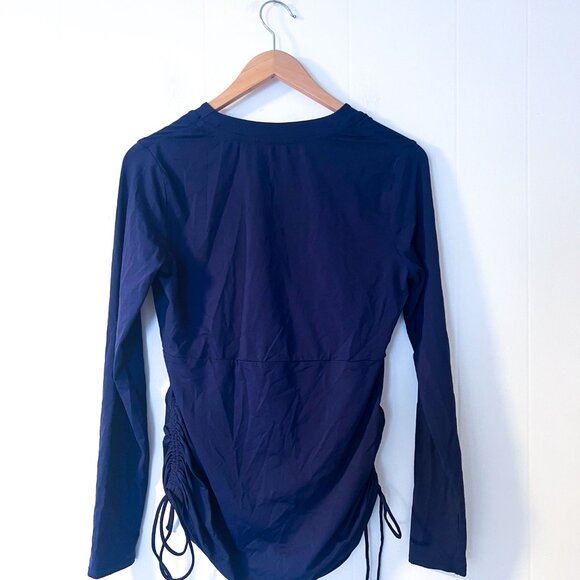 Lands End Swim Tunic Embroidered Ruched Sides Navy Rash Guard UPF 50 Women XS - Picture 3 of 7